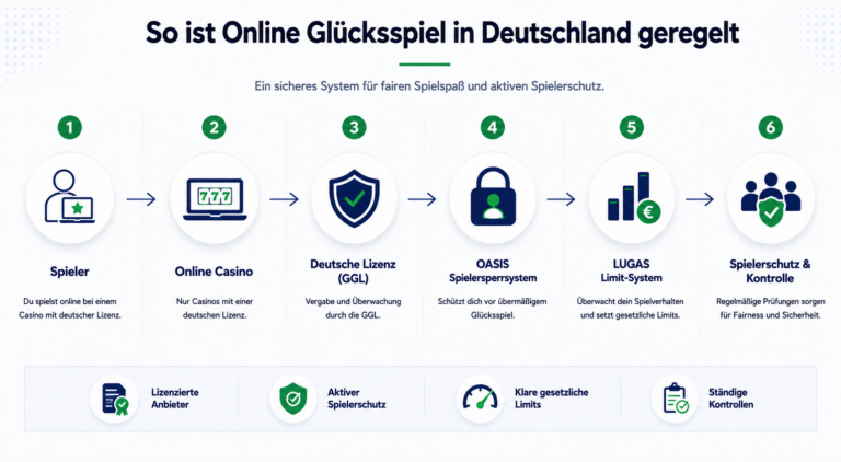 Grafik die Aufzeichnet und erklärt, wie der Spielerschutz in Deutschland funktioniert.